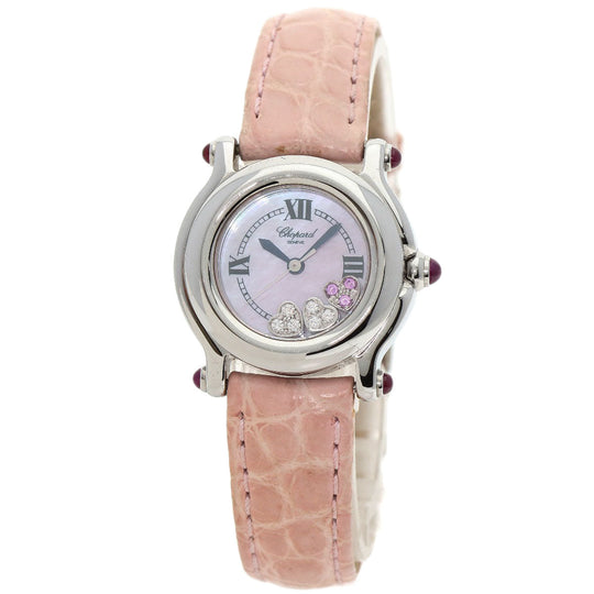 Chopard Watches Quartz 27/8245 Metal, Leather Silver Happy sports Pink shell dial Women Used Authentic