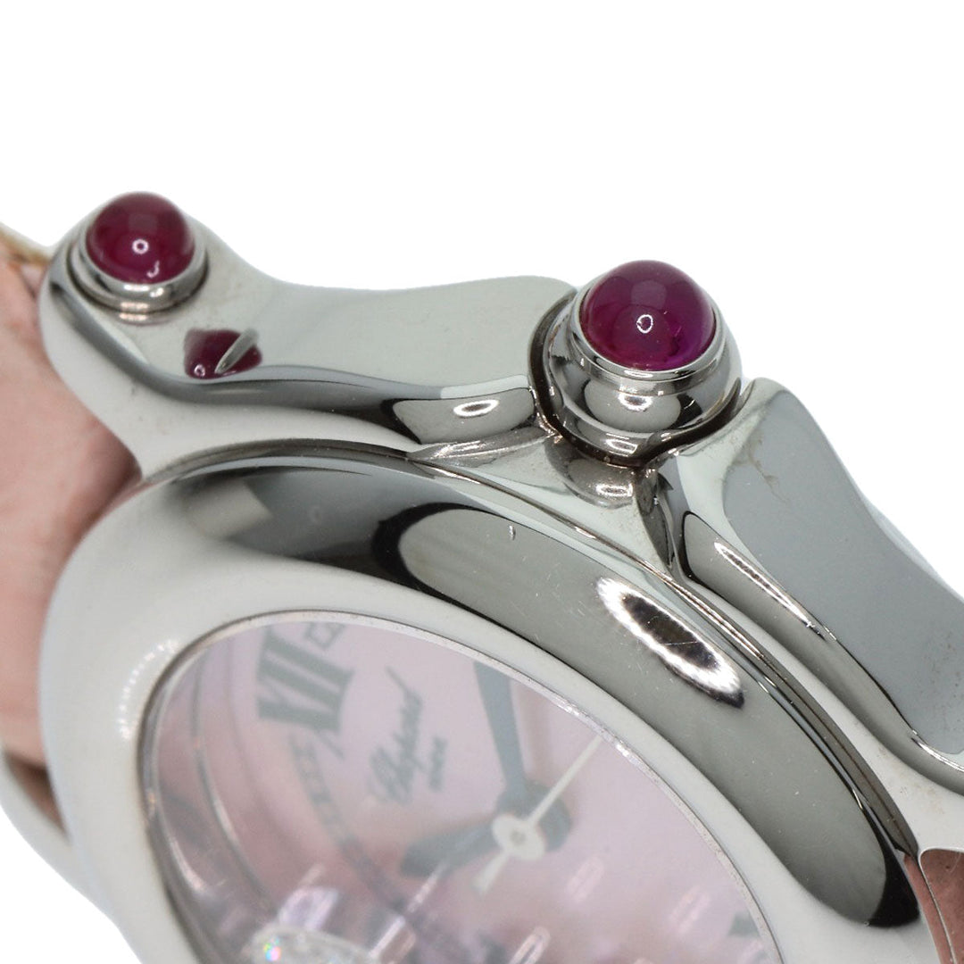 Chopard Watches Quartz 27/8245 Metal, Leather Silver Happy sports Pink shell dial Women Used Authentic