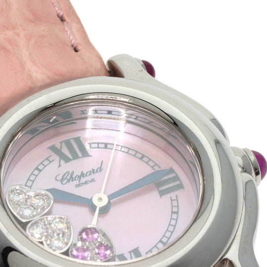 Chopard Watches Quartz 27/8245 Metal, Leather Silver Happy sports Pink shell dial Women Used Authentic