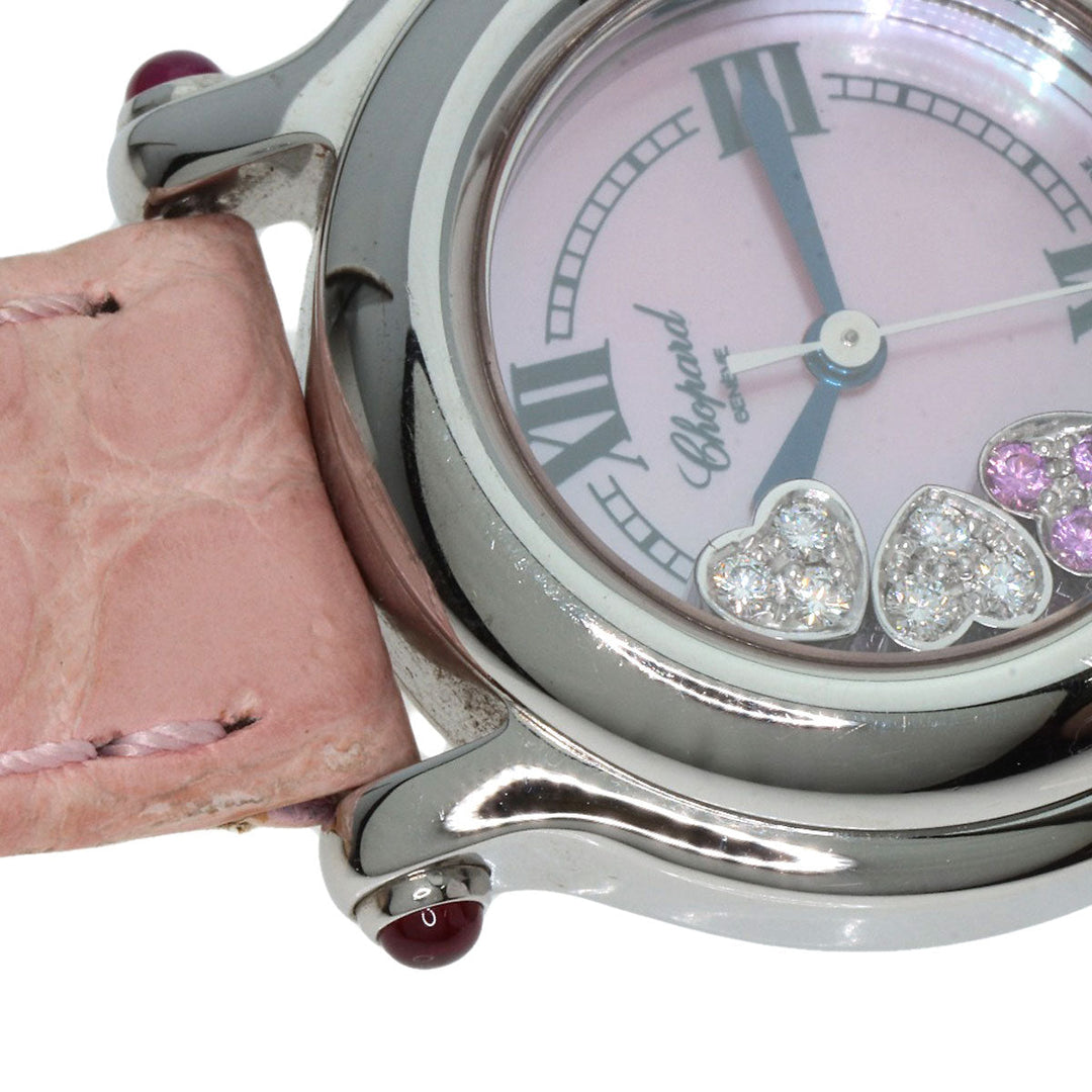 Chopard Watches Quartz 27/8245 Metal, Leather Silver Happy sports Pink shell dial Women Used Authentic