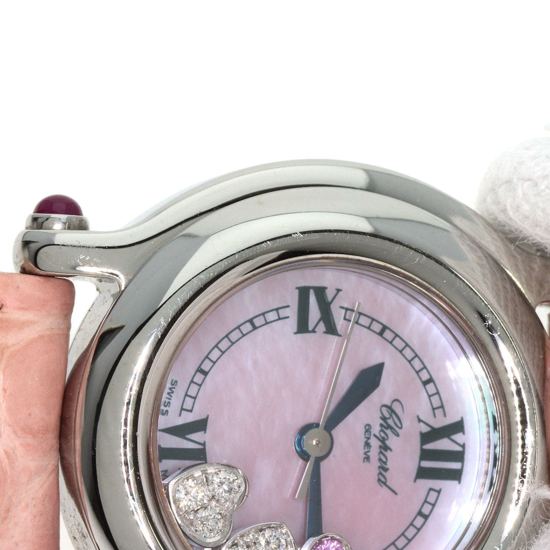 Chopard Watches Quartz 27/8245 Metal, Leather Silver Happy sports Pink shell dial Women Used Authentic