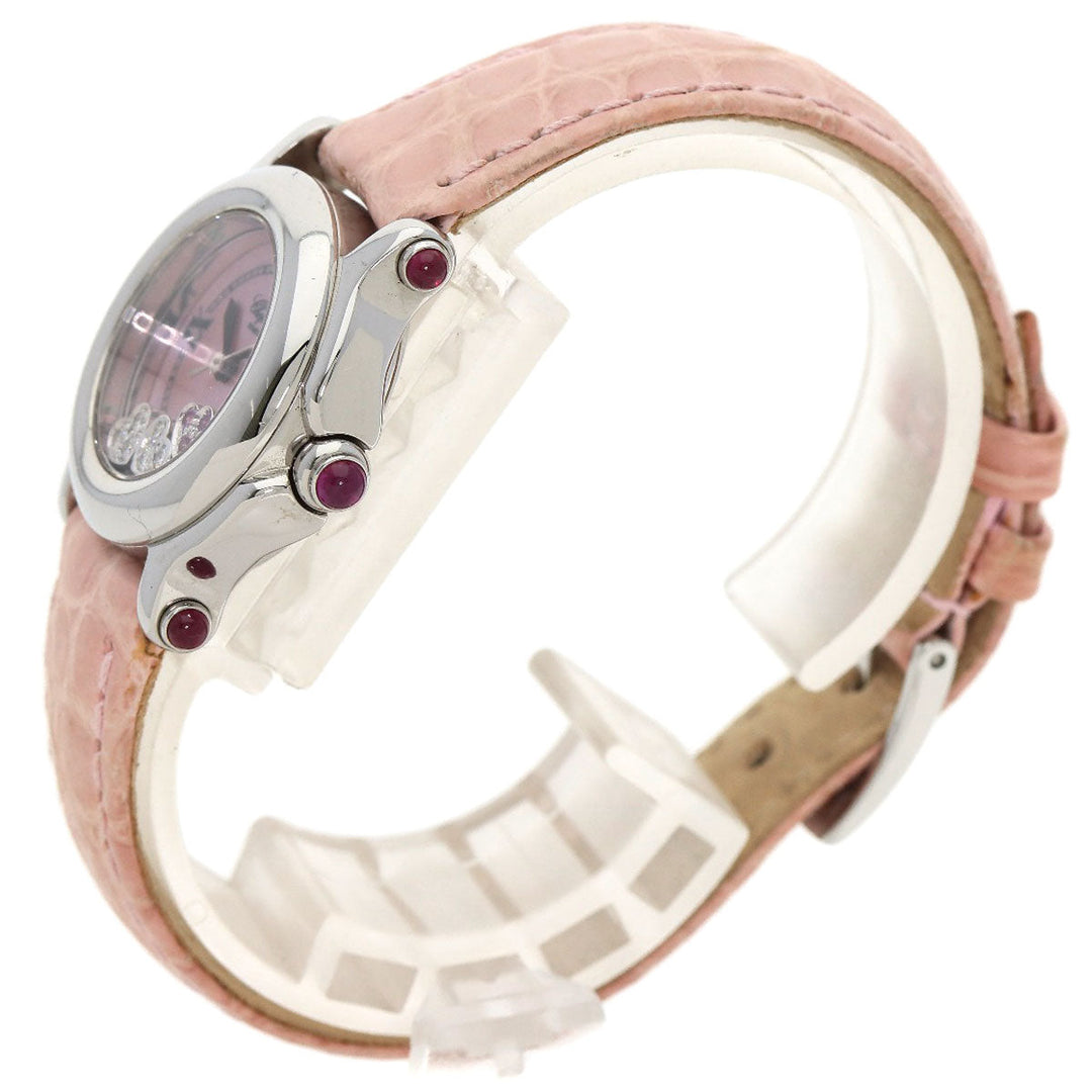 Chopard Watches Quartz 27/8245 Metal, Leather Silver Happy sports Pink shell dial Women Used Authentic