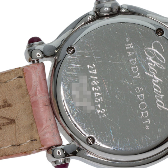 Chopard Watches Quartz 27/8245 Metal, Leather Silver Happy sports Pink shell dial Women Used Authentic