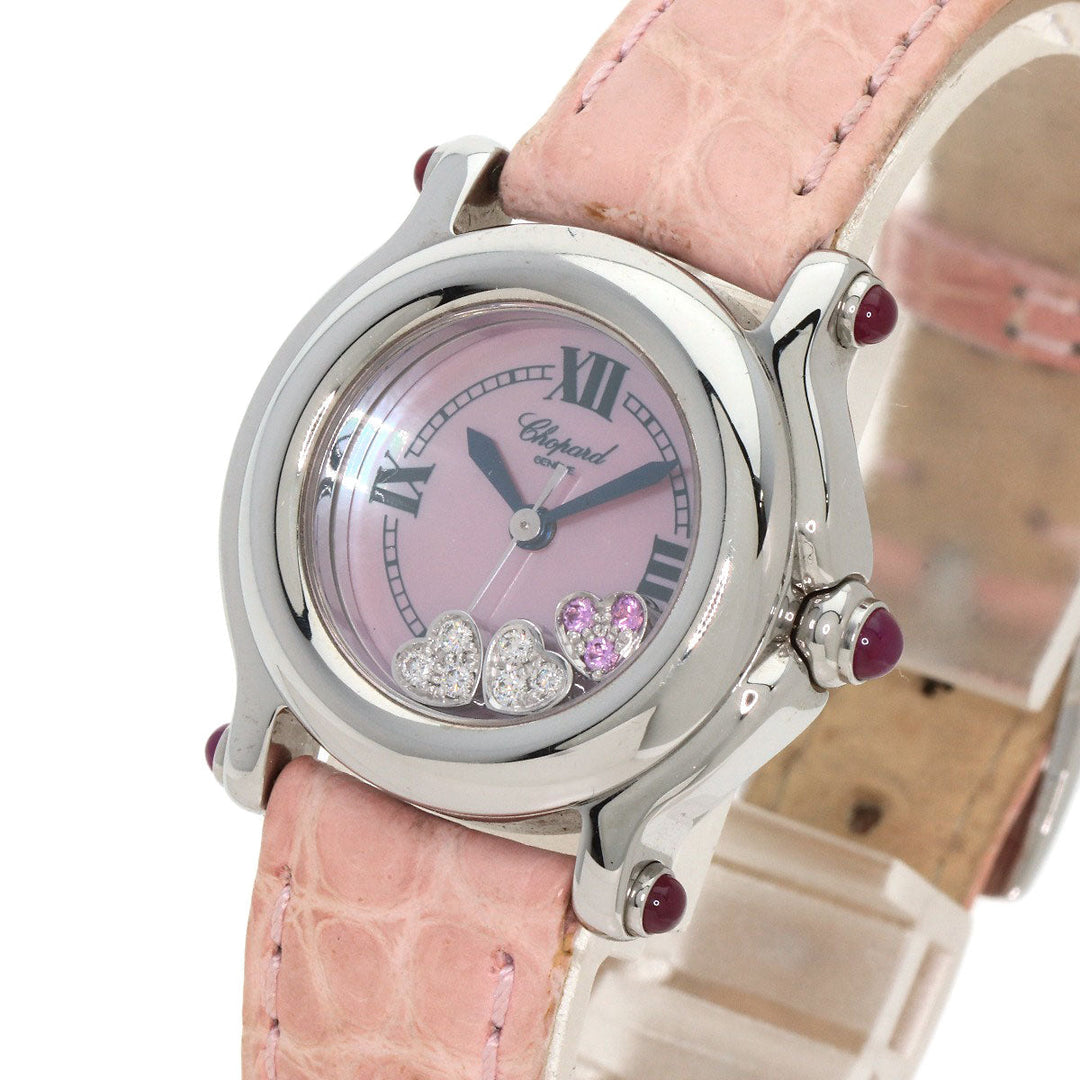 Chopard Watches Quartz 27/8245 Metal, Leather Silver Happy sports Pink shell dial Women Used Authentic