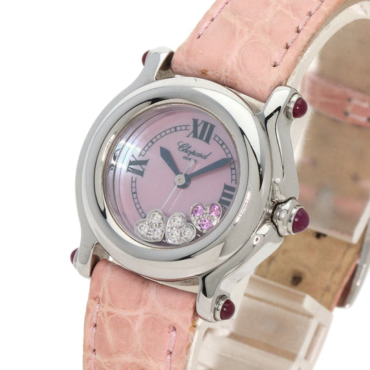 Chopard Watches Quartz 27/8245 Metal, Leather Silver Happy sports Pink shell dial Women Used Authentic
