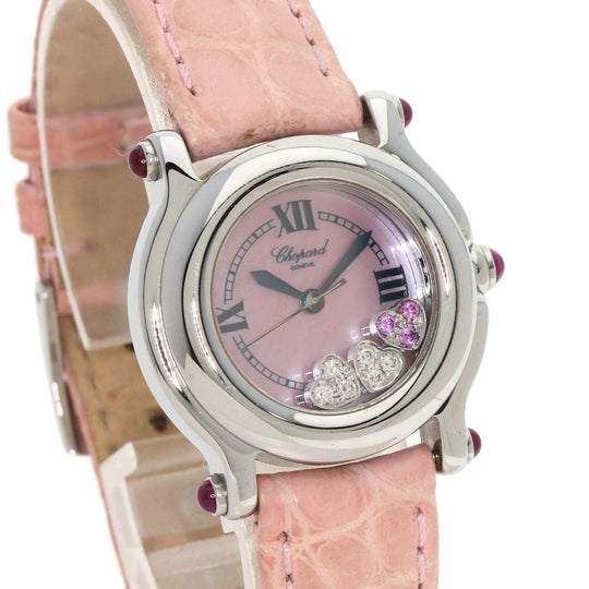 Chopard Watches Quartz 27/8245 Metal, Leather Silver Happy sports Pink shell dial Women Used Authentic