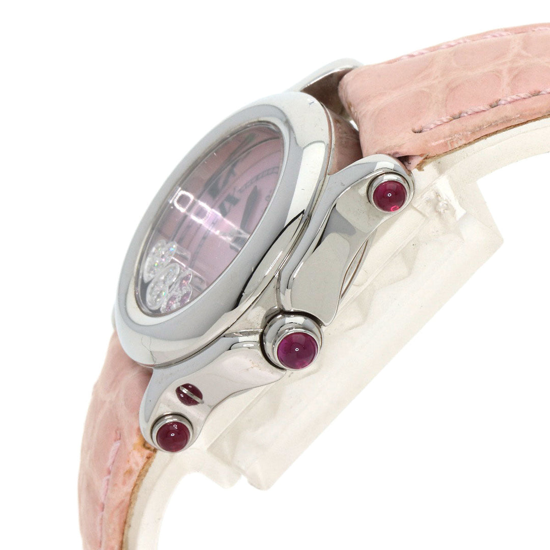 Chopard Watches Quartz 27/8245 Metal, Leather Silver Happy sports Pink shell dial Women Used Authentic