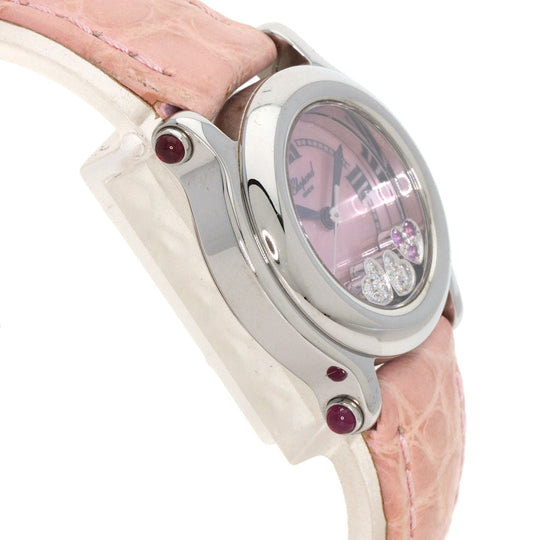Chopard Watches Quartz 27/8245 Metal, Leather Silver Happy sports Pink shell dial Women Used Authentic