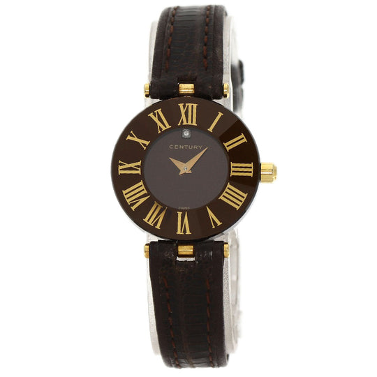 CENTURY Watches Quartz Stainless Steel, Leather gold Time Gem 1P Diamond Brown dial Women Used Authentic