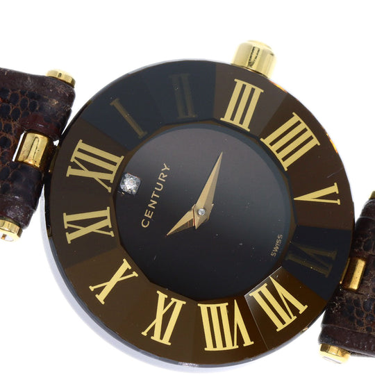 CENTURY Watches Quartz Stainless Steel, Leather gold Time Gem 1P Diamond Brown dial Women Used Authentic