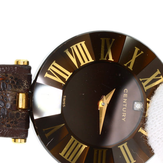 CENTURY Watches Quartz Stainless Steel, Leather gold Time Gem 1P Diamond Brown dial Women Used Authentic