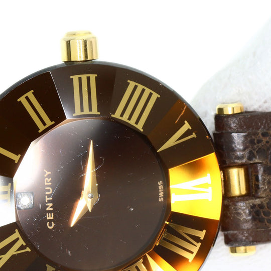 CENTURY Watches Quartz Stainless Steel, Leather gold Time Gem 1P Diamond Brown dial Women Used Authentic