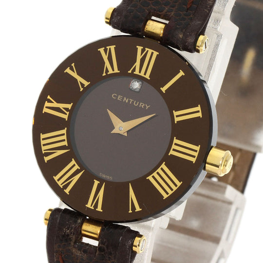 CENTURY Watches Quartz Stainless Steel, Leather gold Time Gem 1P Diamond Brown dial Women Used Authentic