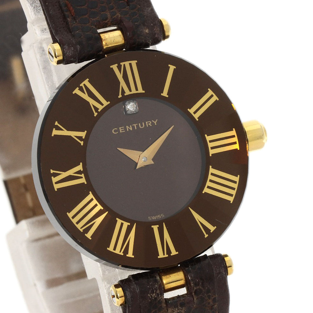 CENTURY Watches Quartz Stainless Steel, Leather gold Time Gem 1P Diamond Brown dial Women Used Authentic