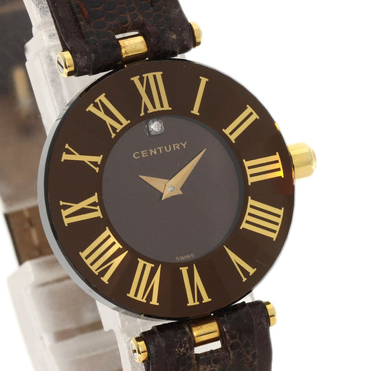 CENTURY Watches Quartz Stainless Steel, Leather gold Time Gem 1P Diamond Brown dial Women Used Authentic