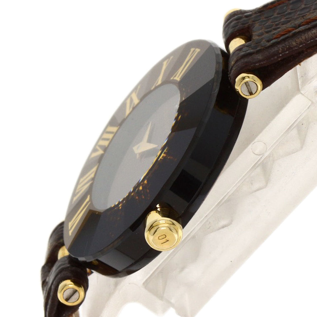 CENTURY Watches Quartz Stainless Steel, Leather gold Time Gem 1P Diamond Brown dial Women Used Authentic