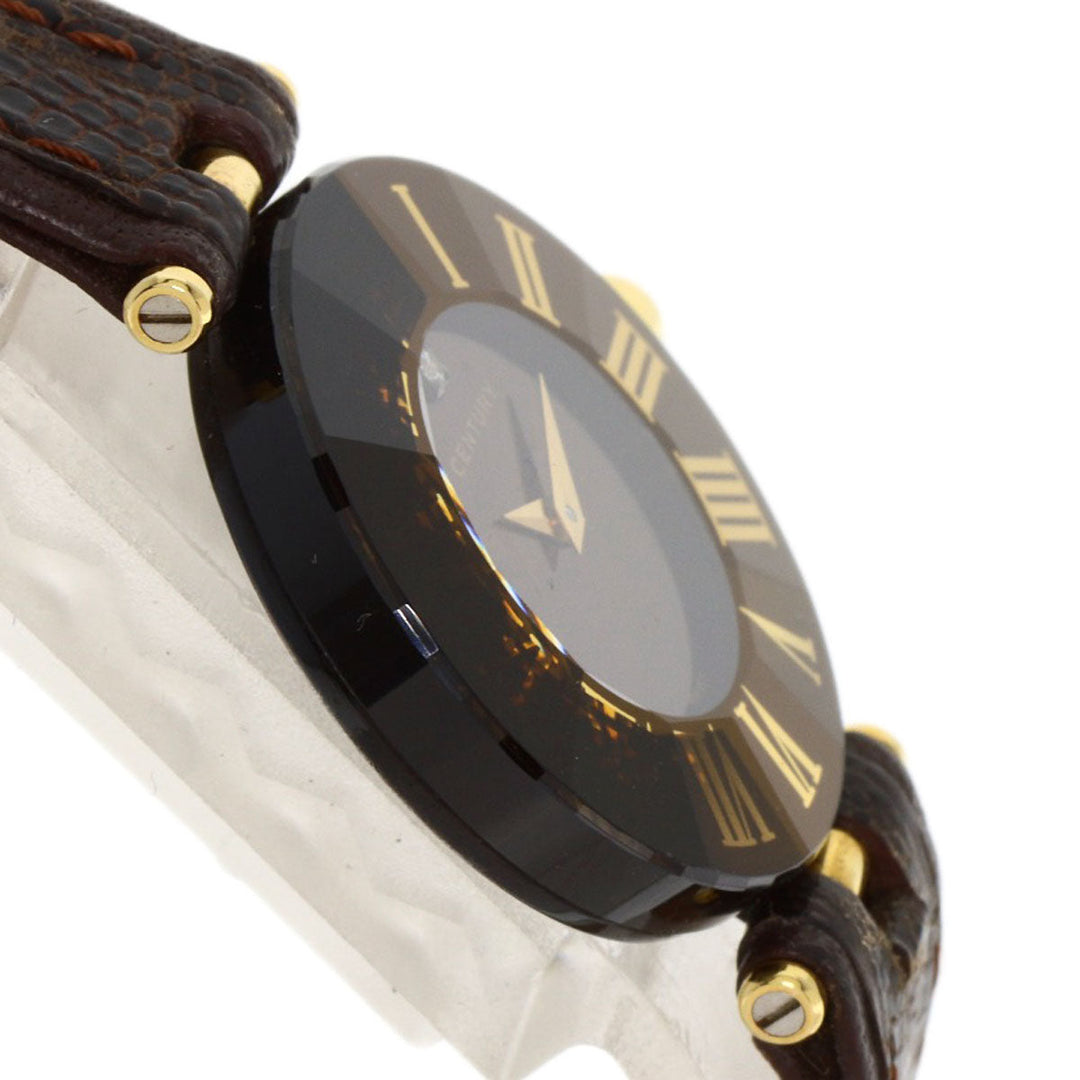 CENTURY Watches Quartz Stainless Steel, Leather gold Time Gem 1P Diamond Brown dial Women Used Authentic
