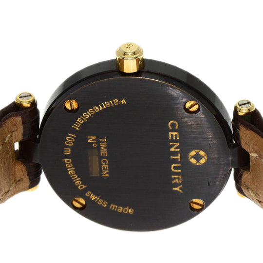 CENTURY Watches Quartz Stainless Steel, Leather gold Time Gem 1P Diamond Brown dial Women Used Authentic