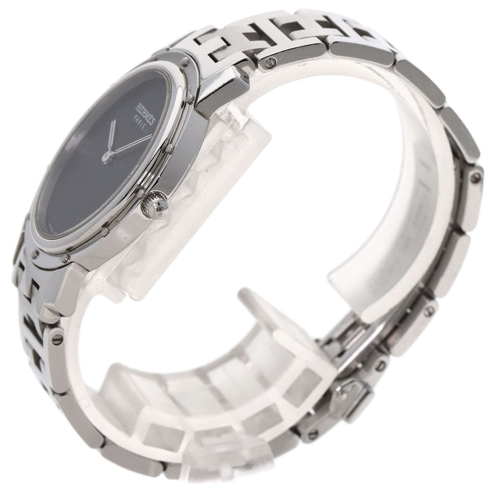 HERMES Watches Quartz CO1.510 Stainless Steel , Stainless Steel Silver Clipper oval black dial Women Used Authentic