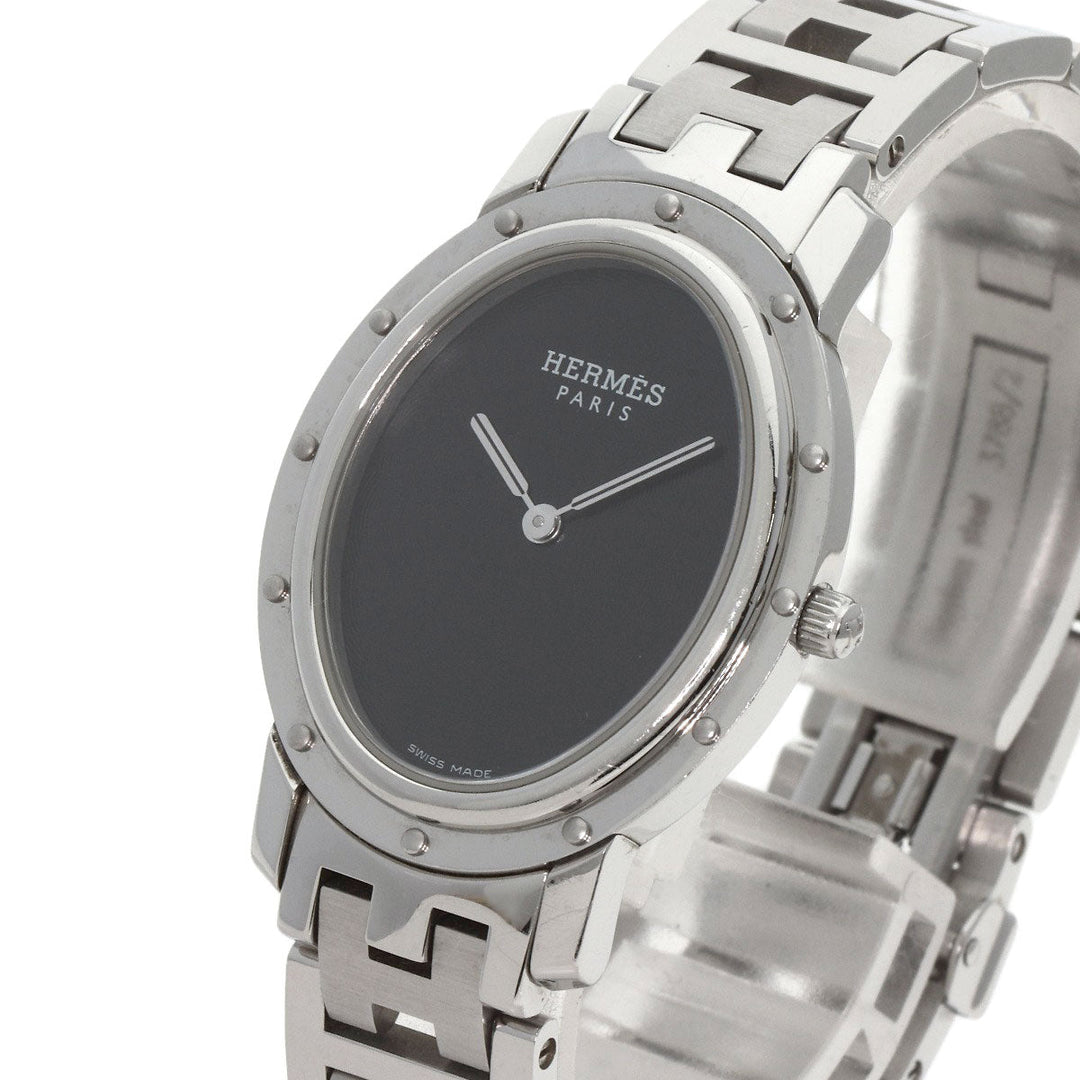 HERMES Watches Quartz CO1.510 Stainless Steel , Stainless Steel Silver Clipper oval black dial Women Used Authentic