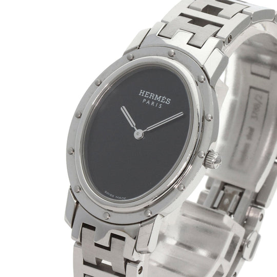 HERMES Watches Quartz CO1.510 Stainless Steel , Stainless Steel Silver Clipper oval black dial Women Used Authentic