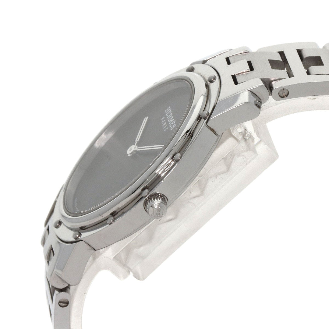 HERMES Watches Quartz CO1.510 Stainless Steel , Stainless Steel Silver Clipper oval black dial Women Used Authentic