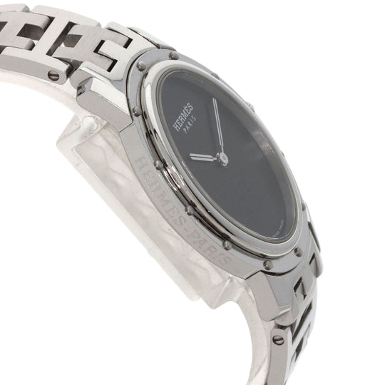 HERMES Watches Quartz CO1.510 Stainless Steel , Stainless Steel Silver Clipper oval black dial Women Used Authentic