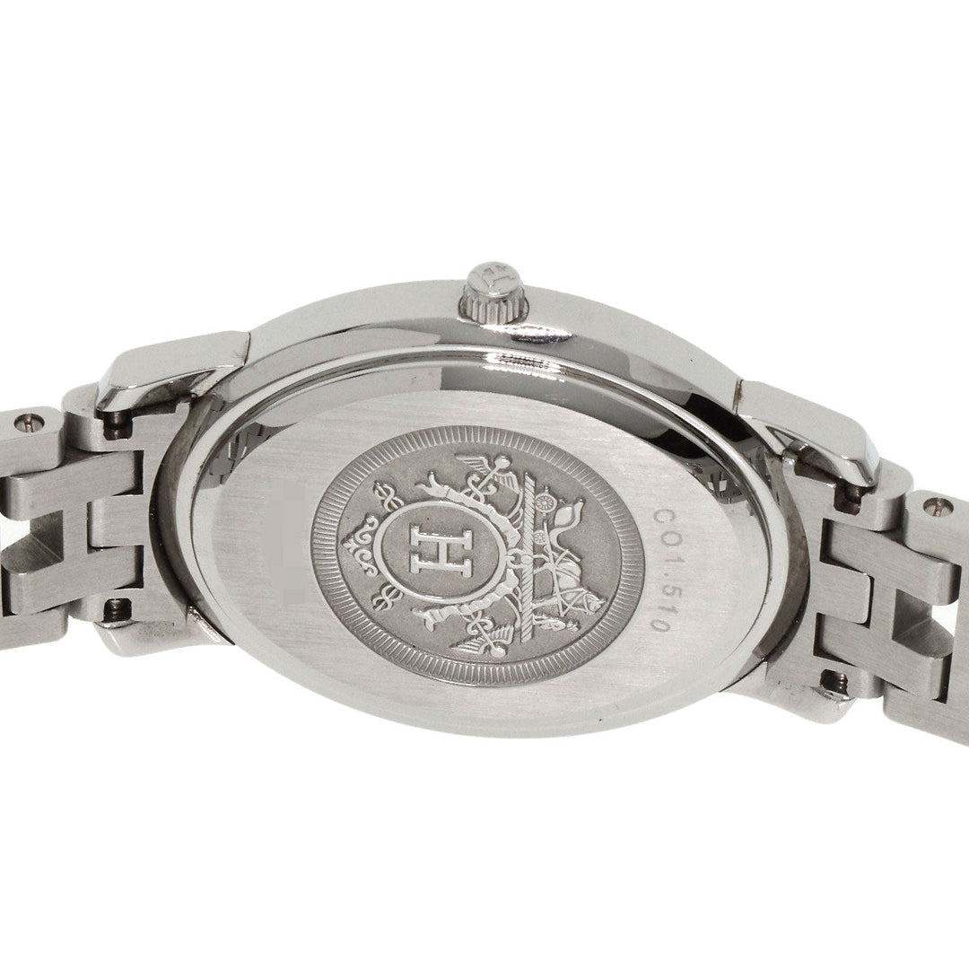 HERMES Watches Quartz CO1.510 Stainless Steel , Stainless Steel Silver Clipper oval black dial Women Used Authentic