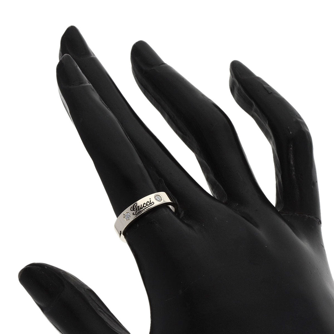 GUCCI Ring K18WG Silver Icon Print 2P Diamond #11 Women Used Authentic