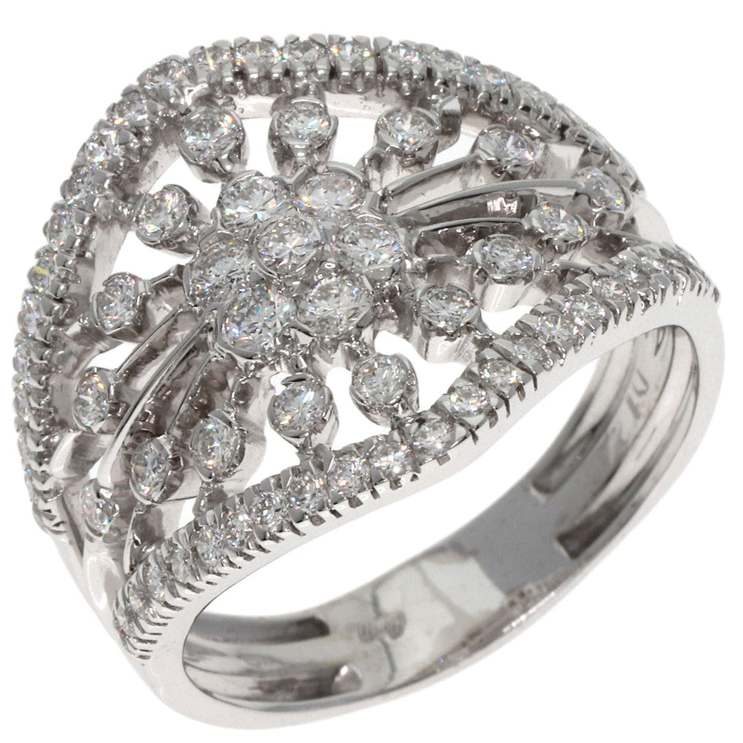 Queen Ring K18WG Silver diamond Women Used Authentic