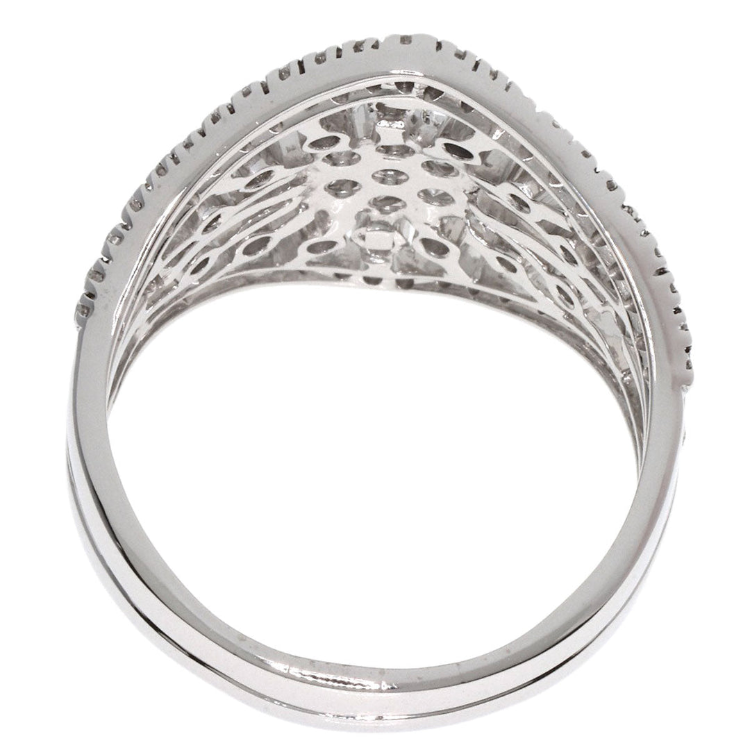 Queen Ring K18WG Silver diamond Women Used Authentic