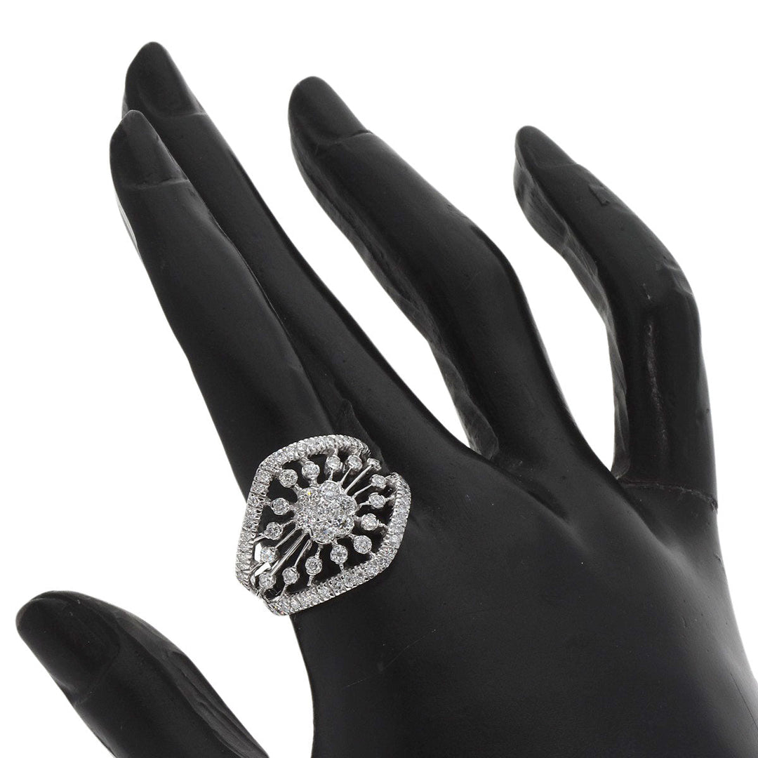 Queen Ring K18WG Silver diamond Women Used Authentic