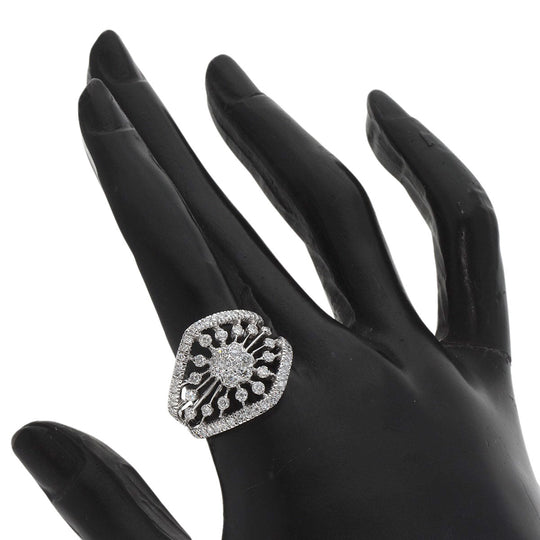 Queen Ring K18WG Silver diamond Women Used Authentic