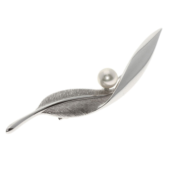 MIKIMOTO Brooch K18WG Silver Akoya pearl Pearl leaf motif Women Used Authentic
