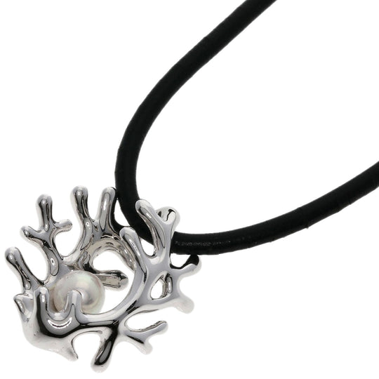 MIKIMOTO Necklace K18WG Silver Coral motif Women Used Authentic