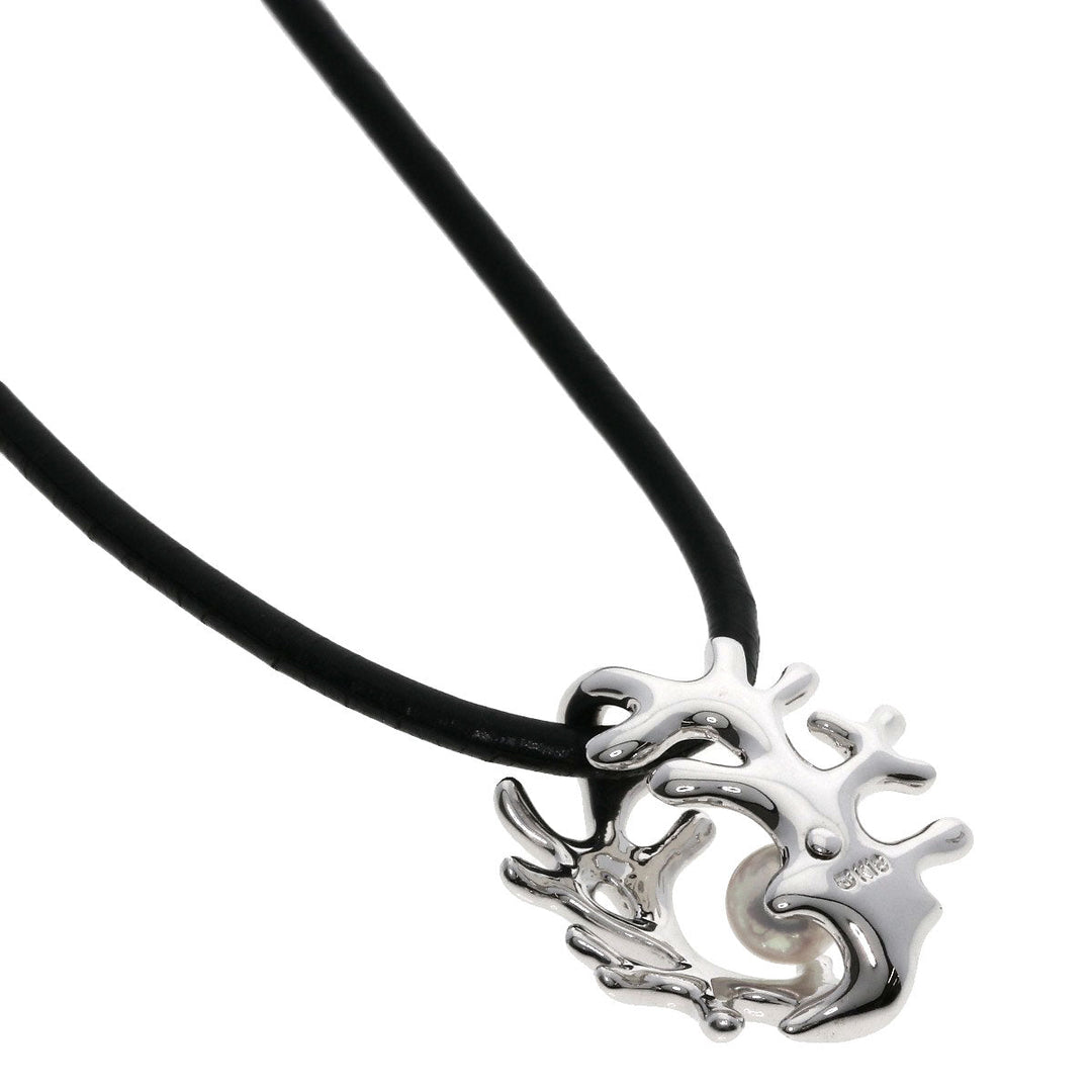 MIKIMOTO Necklace K18WG Silver Coral motif Women Used Authentic