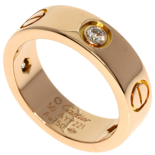 CARTIER Ring 18K Pink Gold gold Love Ring 3P Half Diamond #50 Women Used Authentic