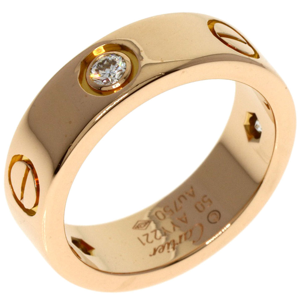CARTIER Ring 18K Pink Gold gold Love Ring 3P Half Diamond #50 Women Used Authentic