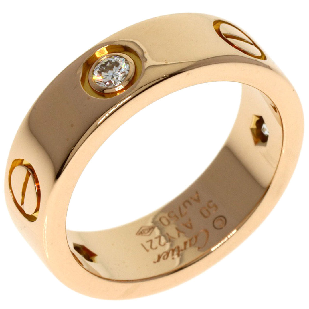 CARTIER Ring 18K Pink Gold gold Love Ring 3P Half Diamond #50 Women Used Authentic