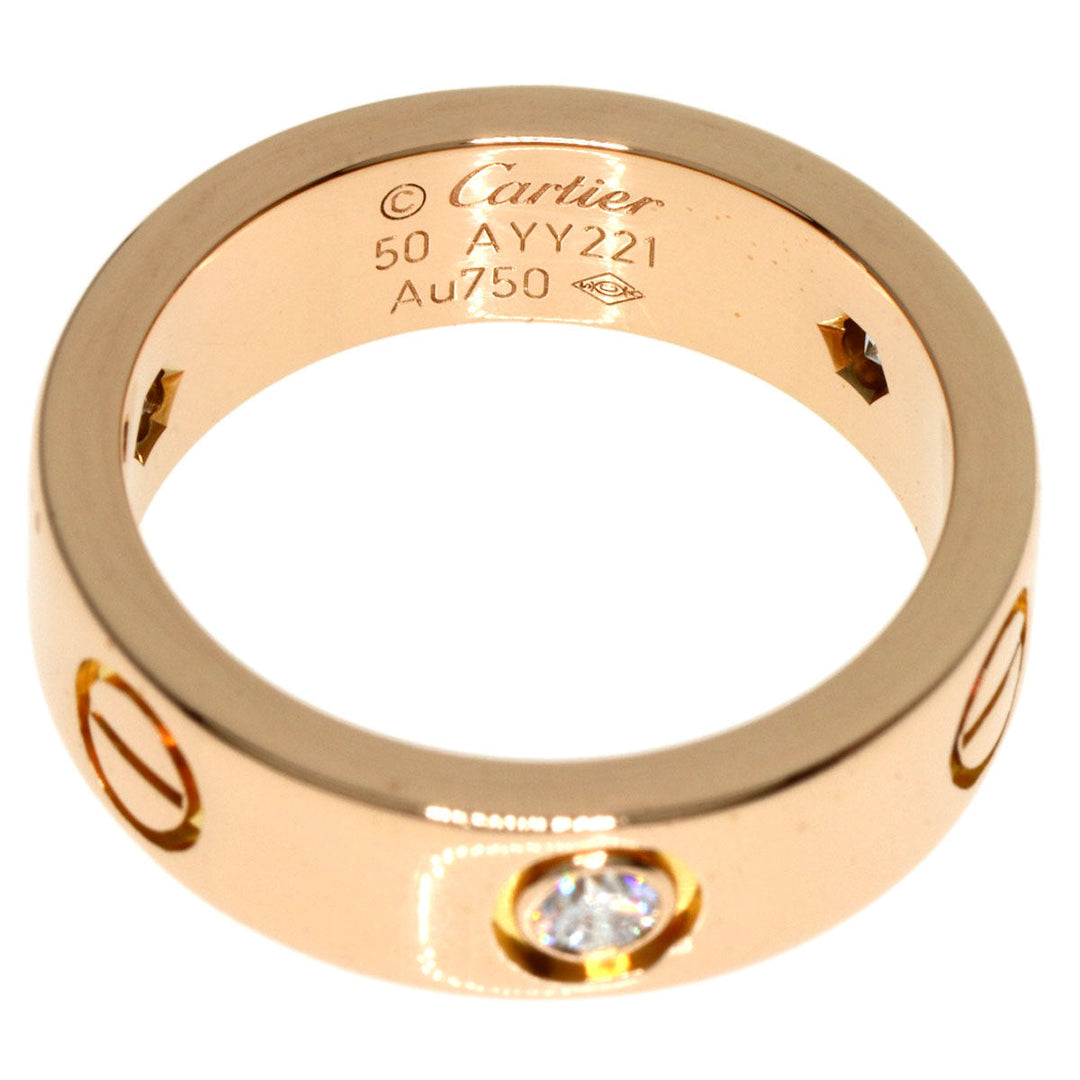 CARTIER Ring 18K Pink Gold gold Love Ring 3P Half Diamond #50 Women Used Authentic