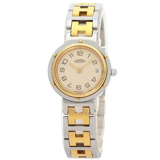 HERMES Watches Quartz Stainless Steel , SSxGP gold Clipper Old Belt Ivory dial Women Used Authentic