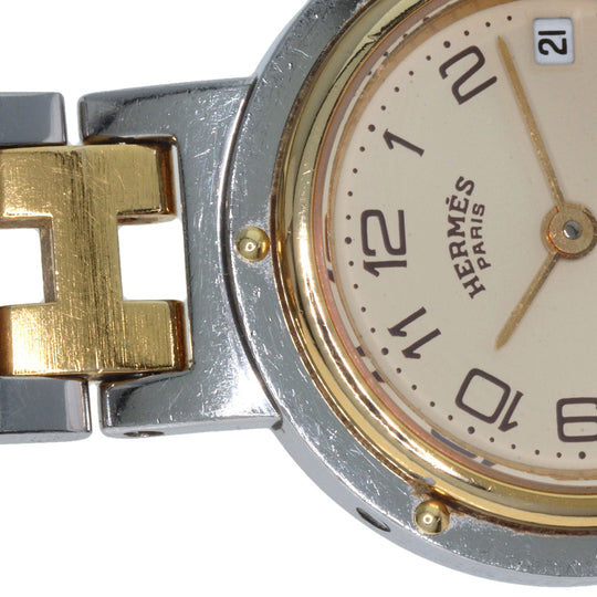 HERMES Watches Quartz Stainless Steel , SSxGP gold Clipper Old Belt Ivory dial Women Used Authentic