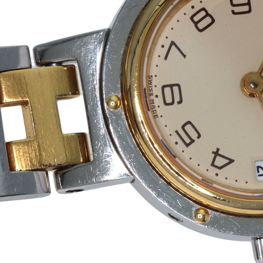 HERMES Watches Quartz Stainless Steel , SSxGP gold Clipper Old Belt Ivory dial Women Used Authentic