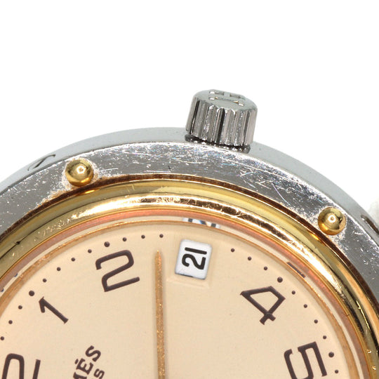 HERMES Watches Quartz Stainless Steel , SSxGP gold Clipper Old Belt Ivory dial Women Used Authentic