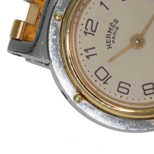HERMES Watches Quartz Stainless Steel , SSxGP gold Clipper Old Belt Ivory dial Women Used Authentic