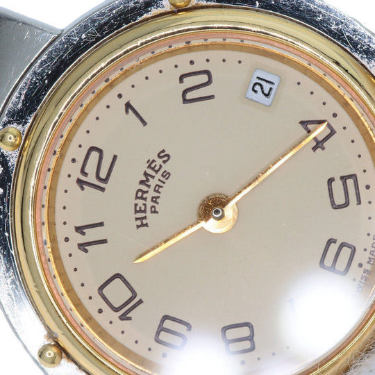 HERMES Watches Quartz Stainless Steel , SSxGP gold Clipper Old Belt Ivory dial Women Used Authentic