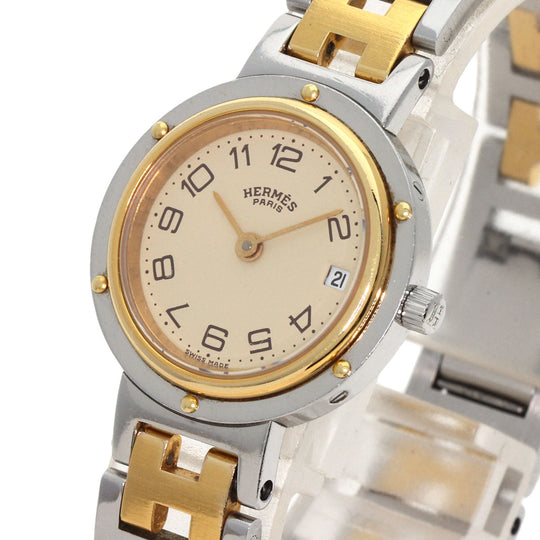 HERMES Watches Quartz Stainless Steel , SSxGP gold Clipper Old Belt Ivory dial Women Used Authentic