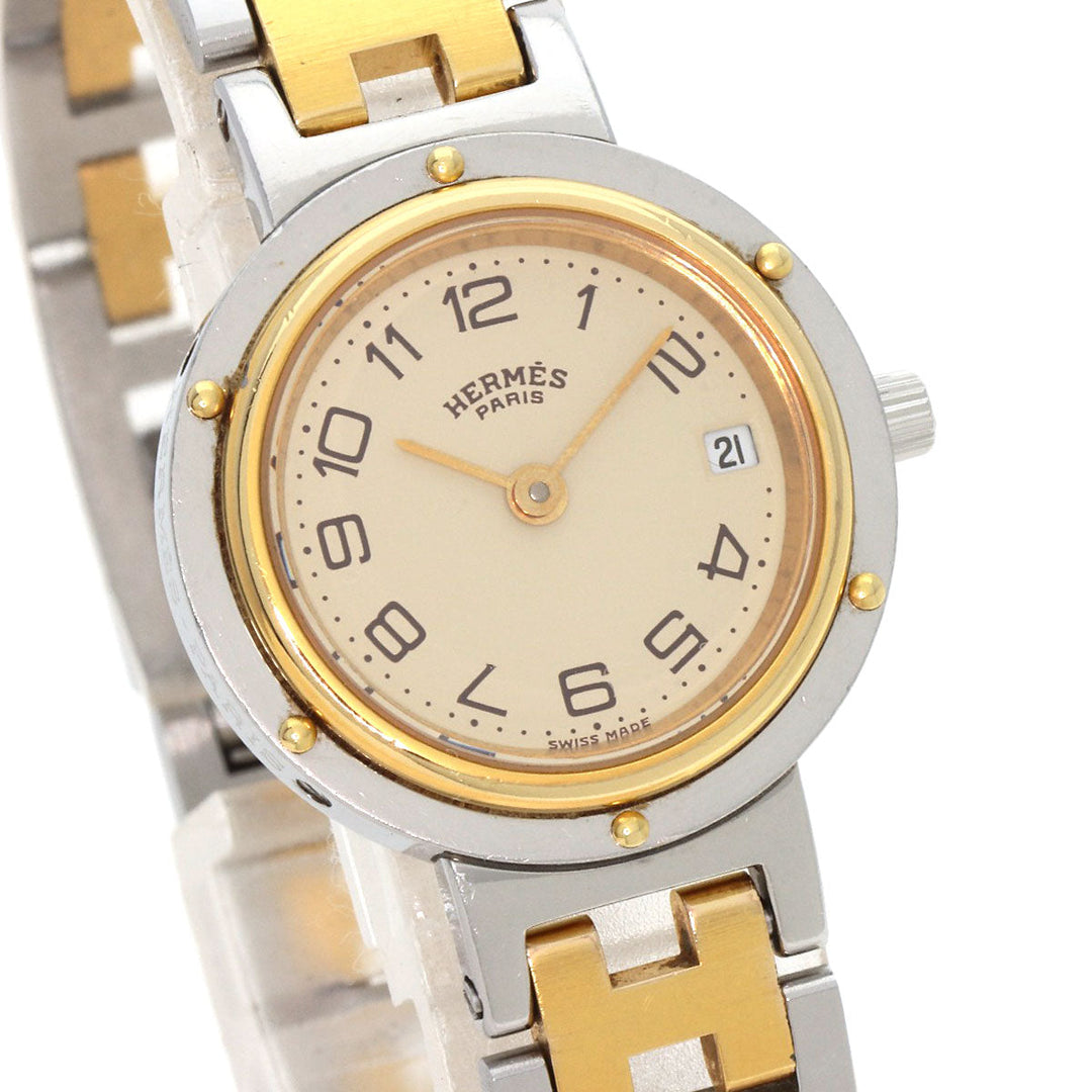HERMES Watches Quartz Stainless Steel , SSxGP gold Clipper Old Belt Ivory dial Women Used Authentic