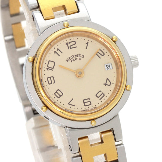 HERMES Watches Quartz Stainless Steel , SSxGP gold Clipper Old Belt Ivory dial Women Used Authentic