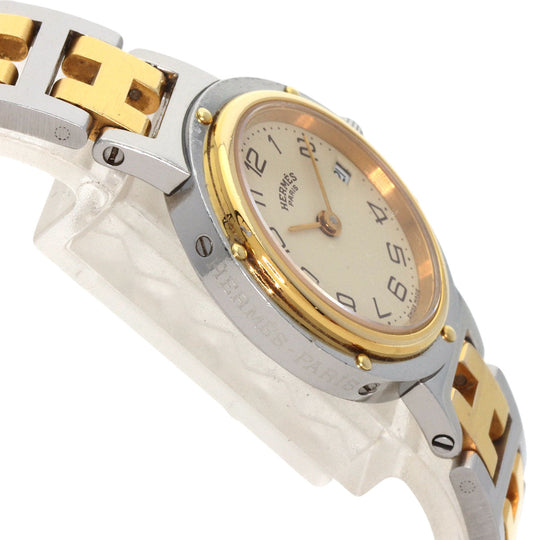 HERMES Watches Quartz Stainless Steel , SSxGP gold Clipper Old Belt Ivory dial Women Used Authentic